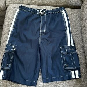 Gap Kids Boy's size 14-16 Navy White Lined Cargo Swim Shorts